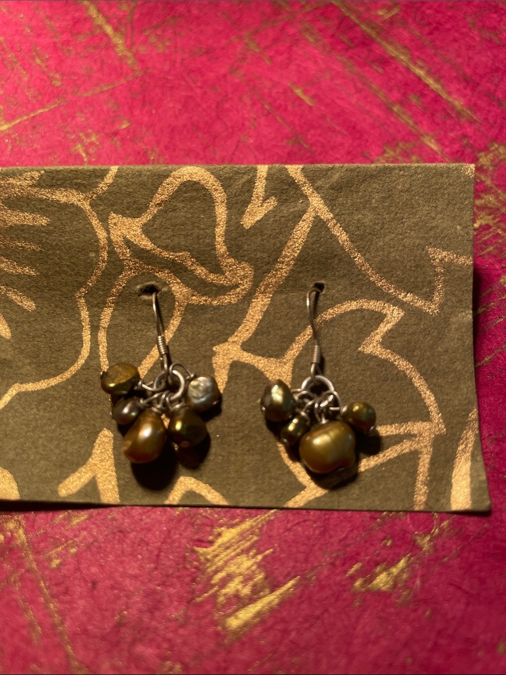 Handmade Olive Pearl Cluster Dangle Earrings - Unbranded